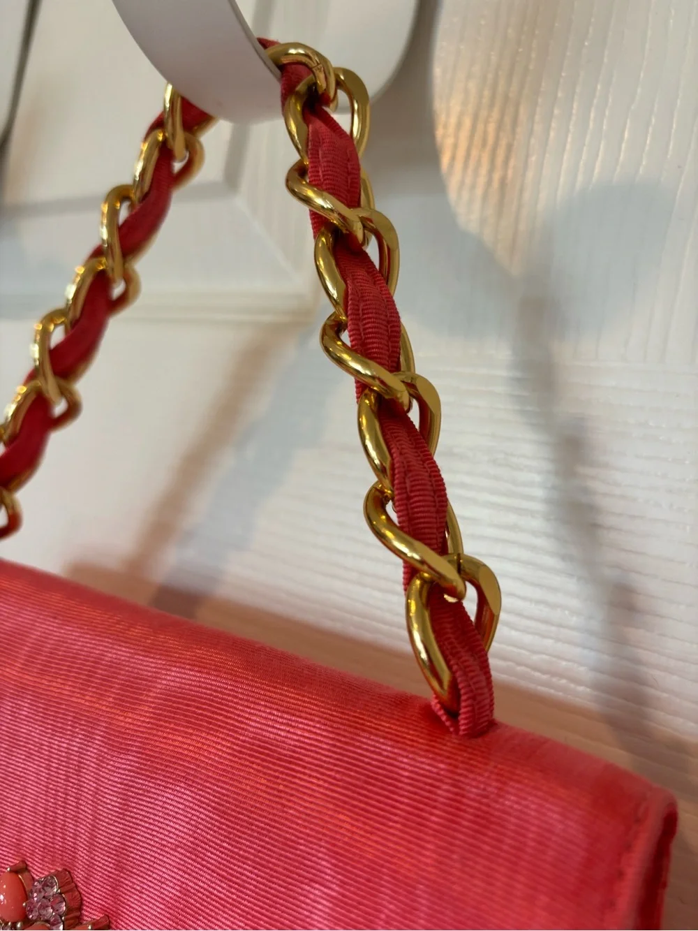 Banana Republic Coral Satin Shoulder Bag with Gold Chain and Jewel Accents